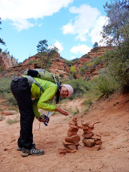 Building a rock cairn