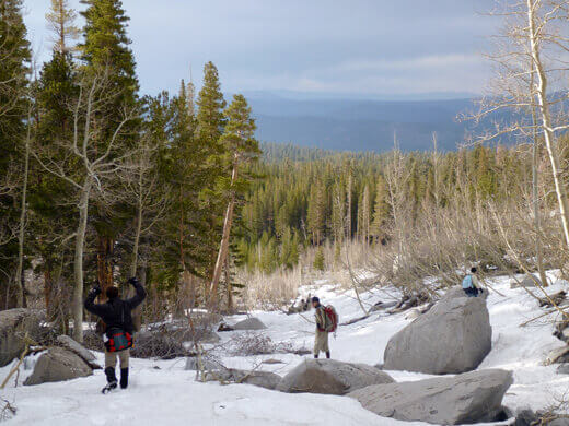 Hiking back down to the Sherwin Lake Trail