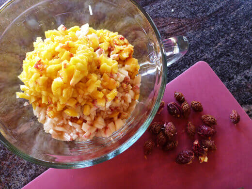 6 cups of peeled, pitted, and finely chopped peaches