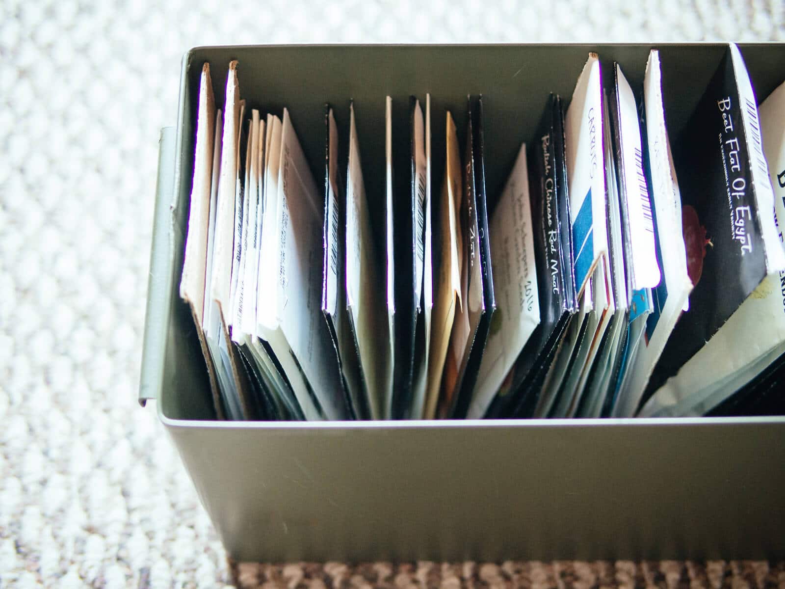 Seed packets stored in military ammo boxes