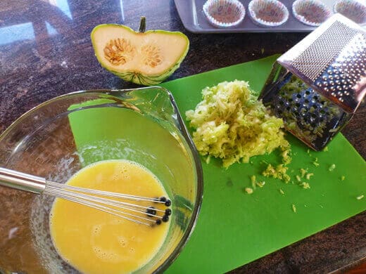 Whisk eggs and olive oil together