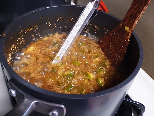 Boil down the mixture until the jam is rich and thick