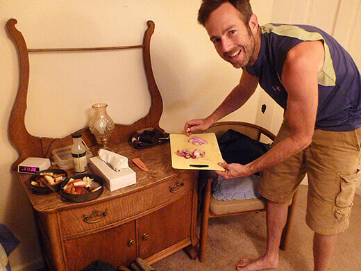 Camp-style cooking in our room