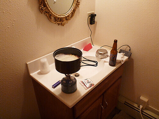 Camp-style cooking in our room