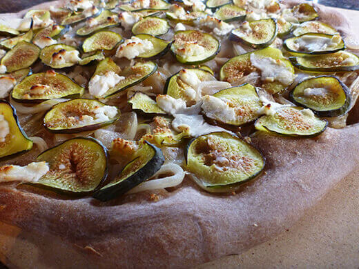 Roasted fig pizza with caramelized onion and goat cheese