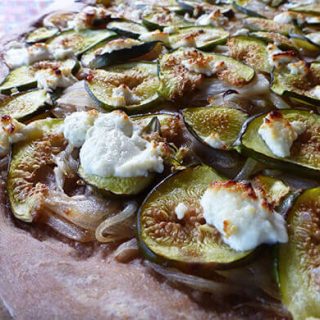 Roasted fig pizza with caramelized onion and goat cheese