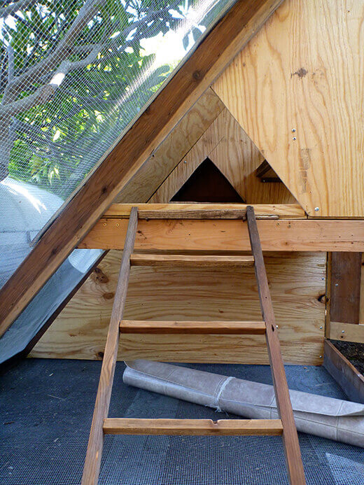 Ladder built with recycled wooden stakes