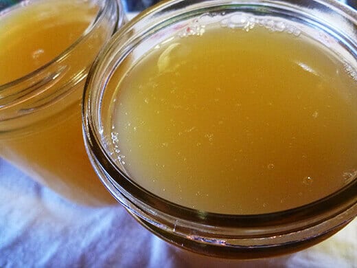 Ladle jelly into hot, clean jars and process in a boiling water bath