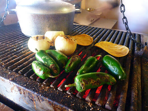 Grilled and marinated peppers and onions