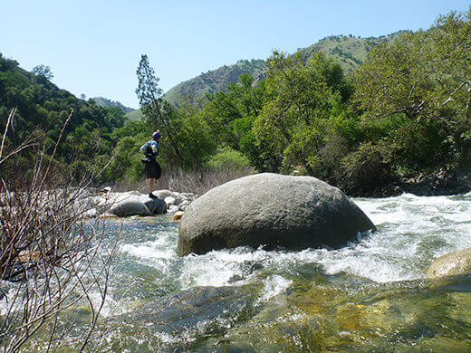 Scouting a potential hazard on the river