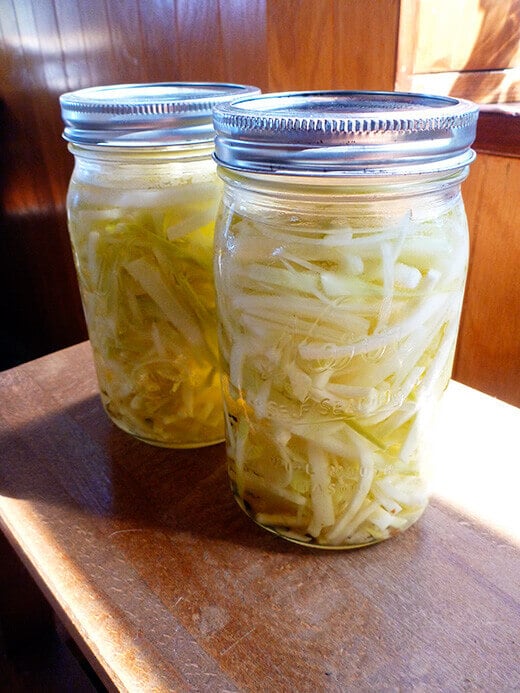 Quick pickled kohlrabi slaw