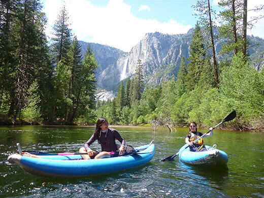 Kayaking past Yosemite Falls