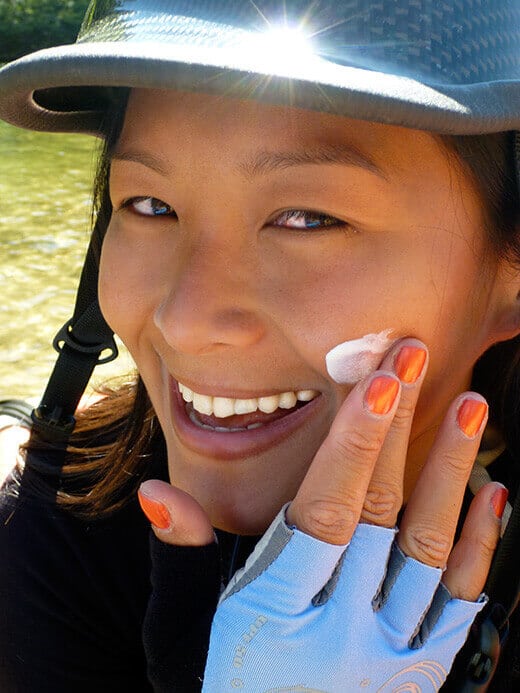 Testing Goddess Garden Facial Sunscreen on the river