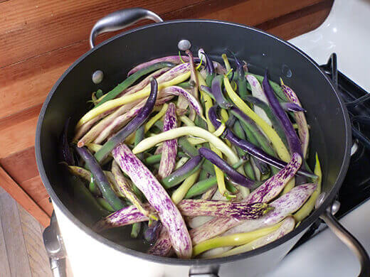 Blanch beans for three minutes