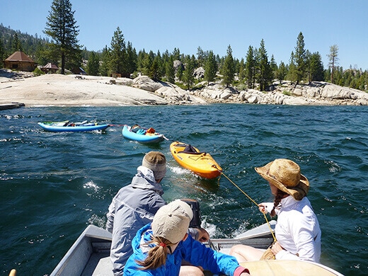 Towing kayaks behind our boat