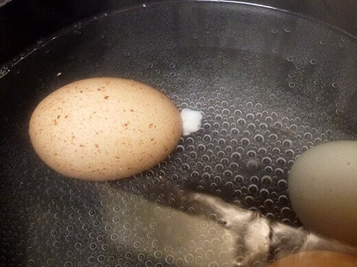 Albumen spilling out of a deeply pricked hole