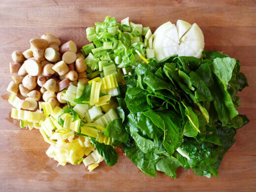 Ingredients for pureed swiss chard soup