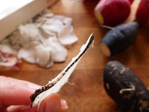 Paper thin radish slices