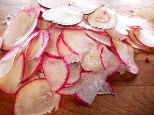 Sliced radishes