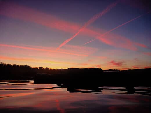 Sunset at Mammoth hot springs