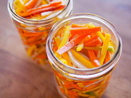 Pour brine over daikon and carrots
