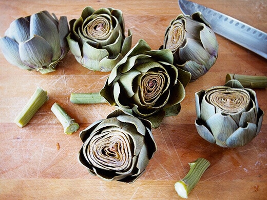Freshly steamed Purple of Romagna artichokes
