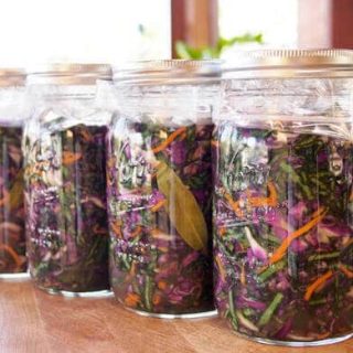 Red cabbage sauerkraut fermenting