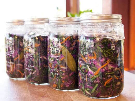 Red cabbage sauerkraut fermenting