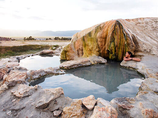 Travertine formation in the hot spring