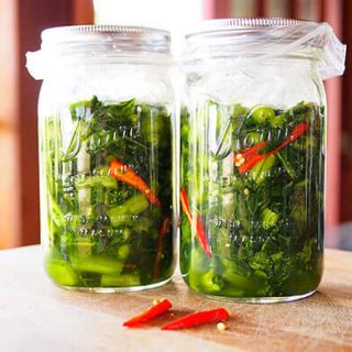 Mustard greens during lacto-fermentation