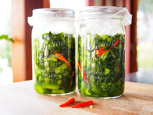 Mustard greens during lacto-fermentation