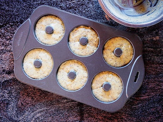 Donut molds filled with batter