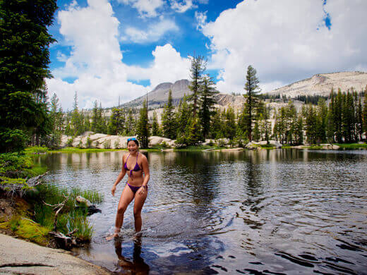 Taking a dip in Raisin Lake