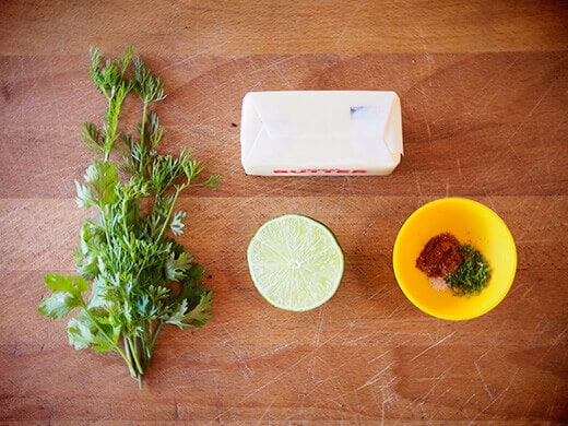 Ingredients for making cilantro-lime butter