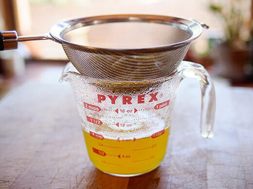 Strain the rhubarb syrup