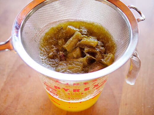 Strain the rhubarb syrup