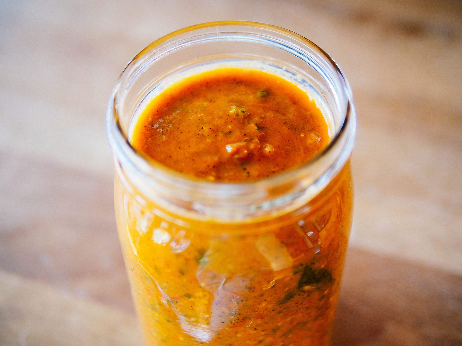 Spicy minty tomato sauce infused with tomato leaves