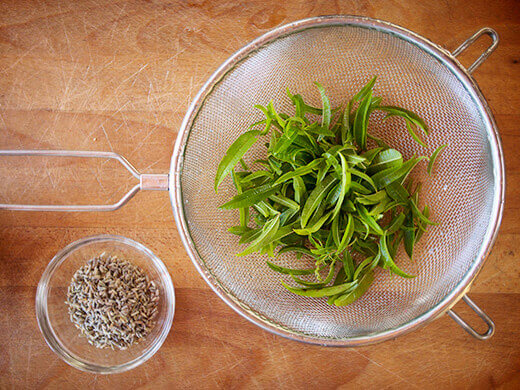 Dried lavender buds and fresh lemon verbena