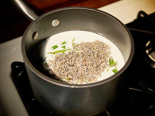 Steep lavender and lemon verbena in mixture of cream and milk