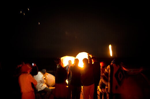 Lighting the sky lanterns