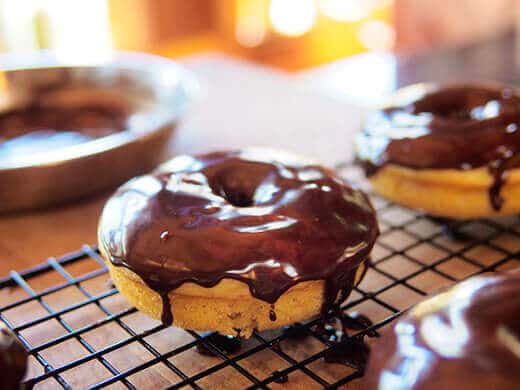 Baked banana donuts with chocolate hazelnut glaze