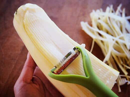 Using a julienne peeler on zucchini