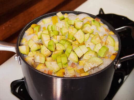 Boil fruit in simple syrup