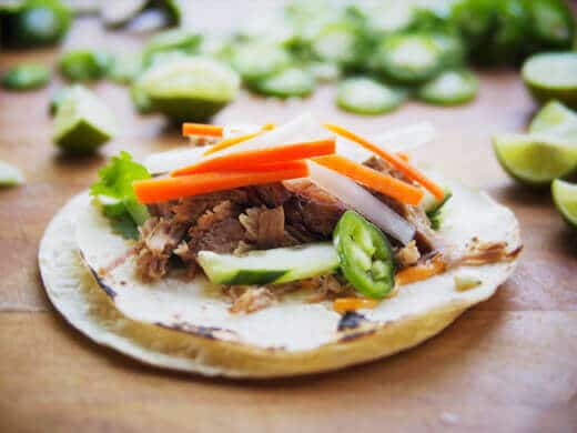 Slow cooker Vietnamese pulled pork tacos (as I like to call them, bánh mì cacos!)