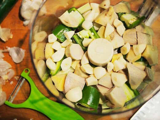 Jalapenos, lemongrass and ginger in a food processor