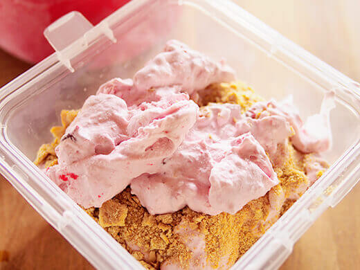 Cranberry cheesecake ice cream and graham cracker crumble