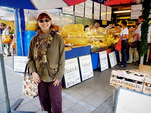 My mom at the cheese stall