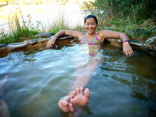 Soaking in the hot spring