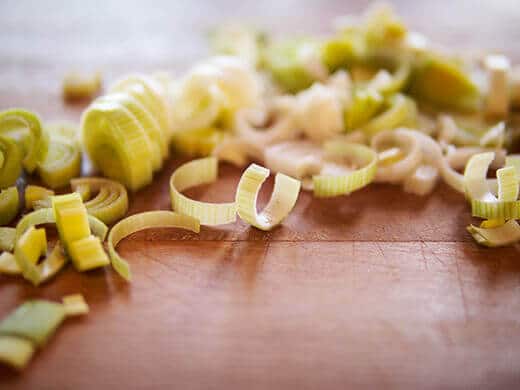 Leeks sliced into half moons