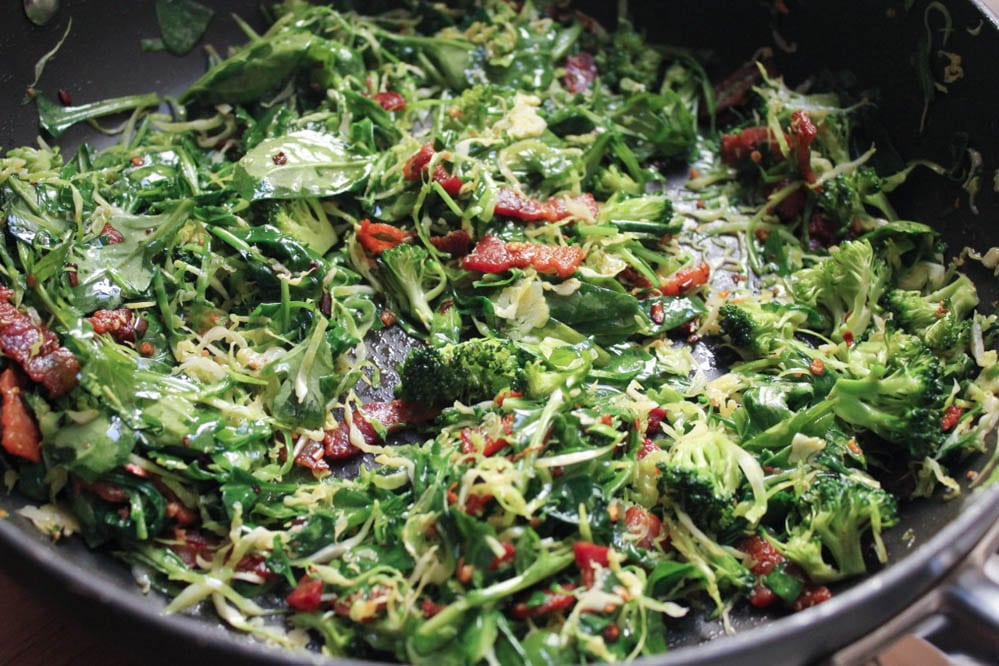 healthy-bacon-fried-brown-rice-with-broccoli-wilted-greens-and-egg-step-5